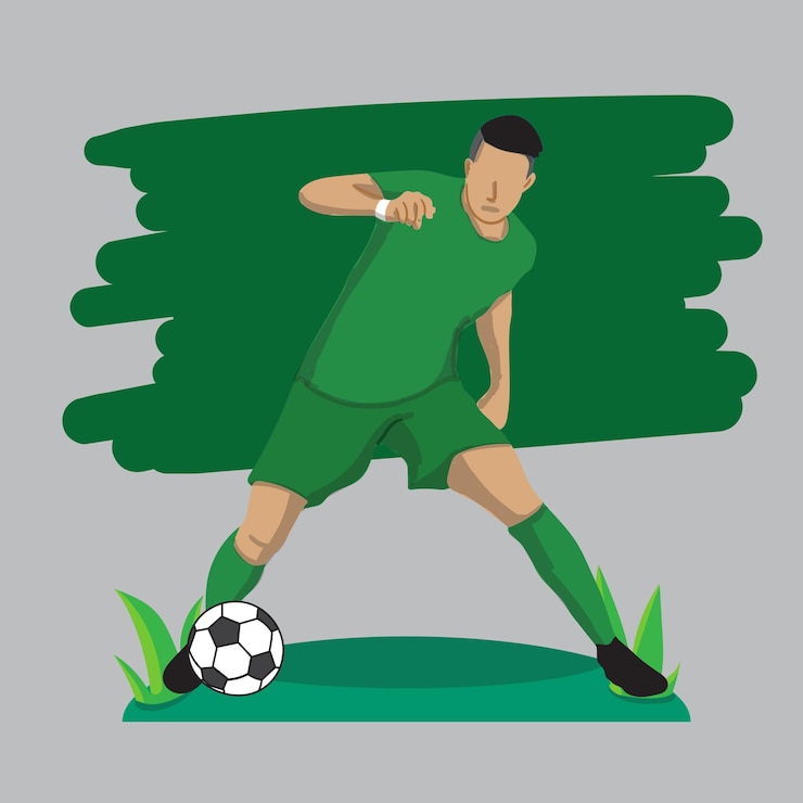 Vetor jogador de futebol plano com cor verde