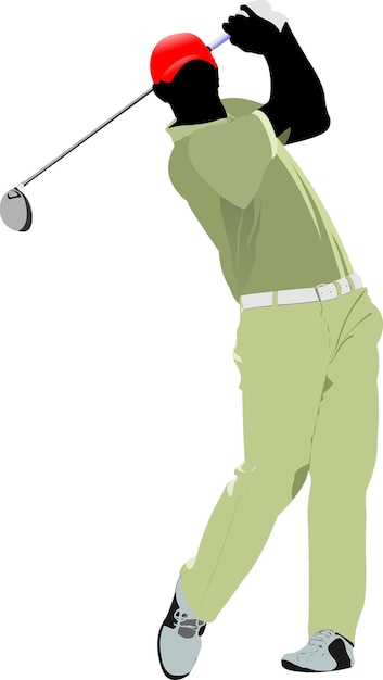 Vetor jogador de golfe batendo a bola com um taco de ferro ilustração vetorial