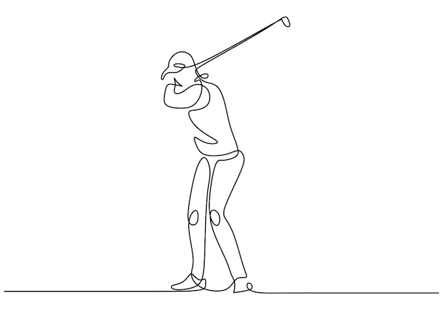 Vetor jogador de golfe desenho de uma linha ilustração contínua do jogador de golfe vetor atividade do conceito de esporte passatempo