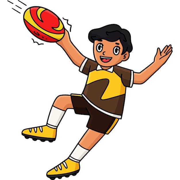 Jogador de rugby pegando a bola clipart de desenho animado
