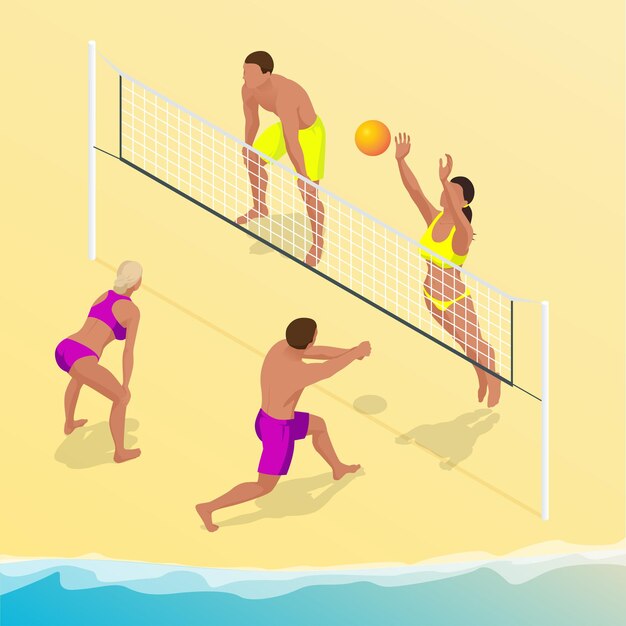 Pessoas Que Se Divertem Jogando Vôlei Na Ilustração Vetorial De Praia.  Esporte Ativo De Praia. Royalty Free SVG, Cliparts, Vetores, e Ilustrações  Stock. Image 84579091