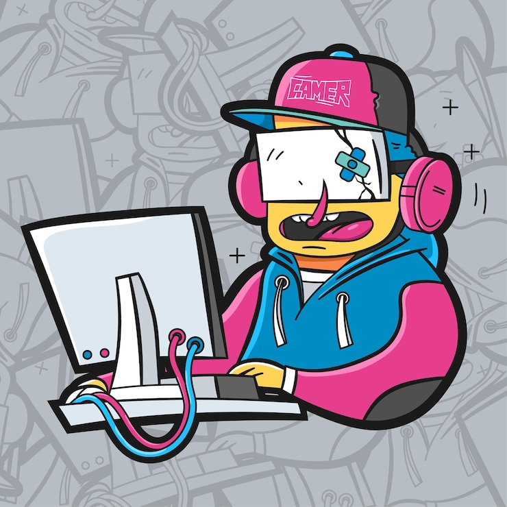 Vetor jogador na frente da ilustração do computador
