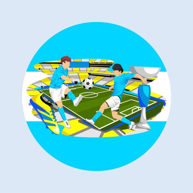 Vetor jogador nacional de futebol com bandeira argentina e fundo de estádio