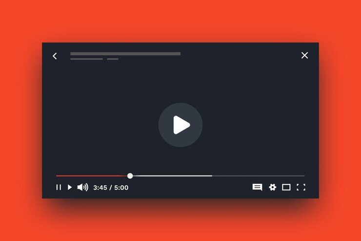 Vetor jogador online. maquete de vídeo de transmissão ao vivo, layout de player de mídia com elementos de interface do usuário, timecode e botões. conceito de streaming de multimídia vetorial, modelo de frame de tela da web