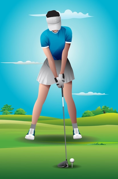 Vetor jogadora de golfe feminina a jogar