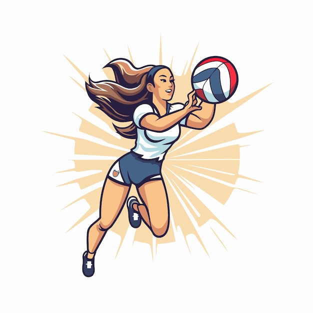 Jogadora de vôlei mulher com bola na mão ilustração vetorial