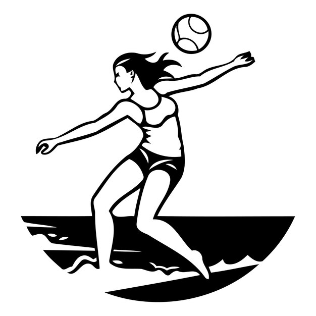 Vetor jogadora de vôlei mulher com bola na praia ilustração vetorial