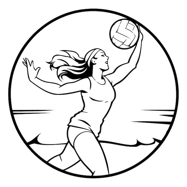 Jogadora de vôlei mulher na praia ilustração vetorial em estilo retro