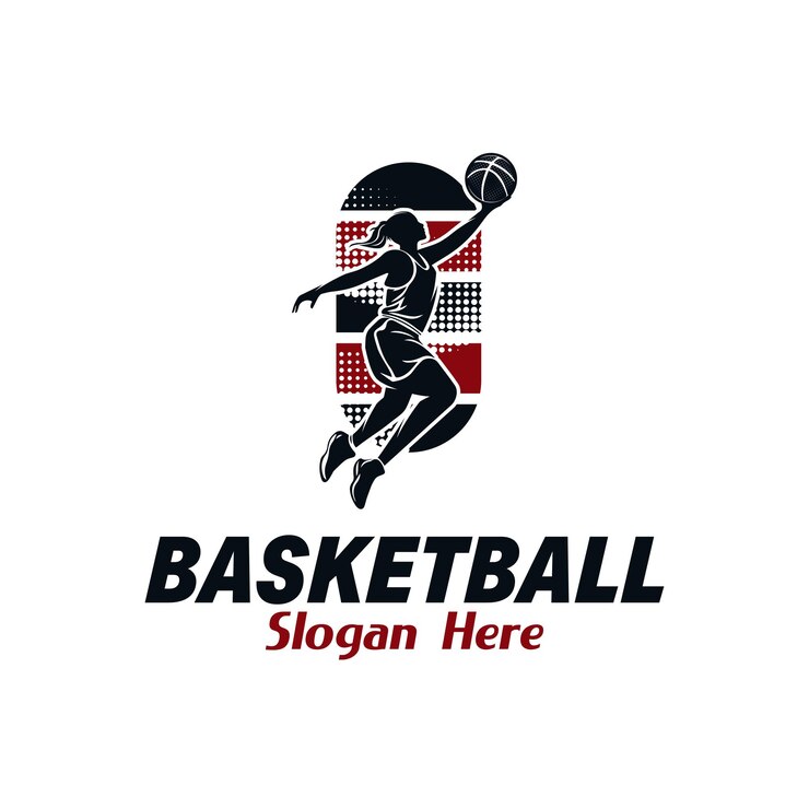 Jogadoras de basquete com bola Desenho do logotipo do clube de Basquete