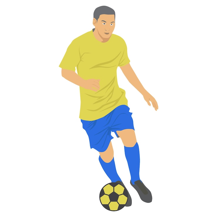 Vetor jogadores de futebol em ação e driblando a ilustração vetorial da bola