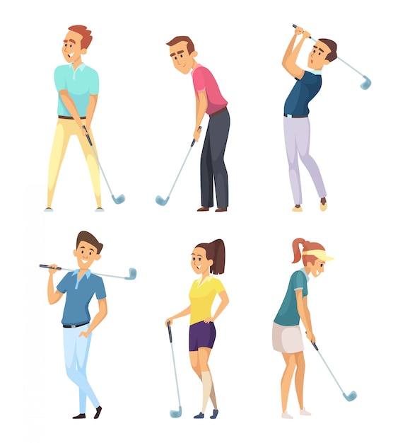 Vetor jogadores de golfe diferentes isolados