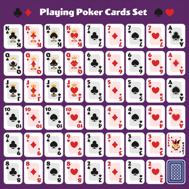 Vetor jogando cartas de poker conjunto completo design mínimo bonito para jogo de cassino.