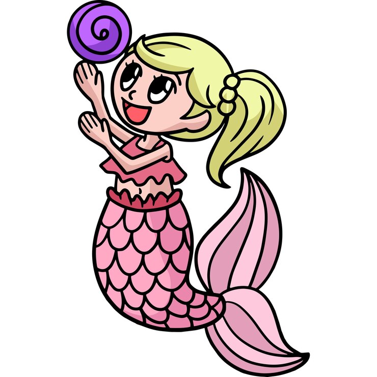 Vetor jogando clipart colorido de desenho animado de sereia