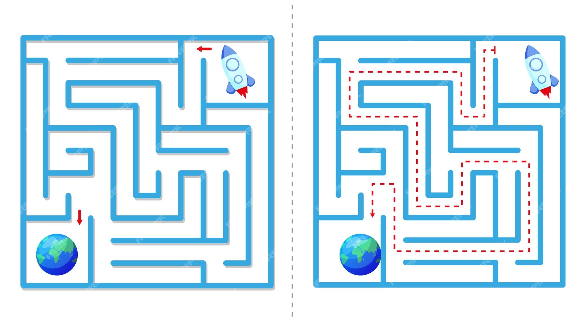 Jogo abstrato de labirinto simples com resposta labirinto fácil para  crianças