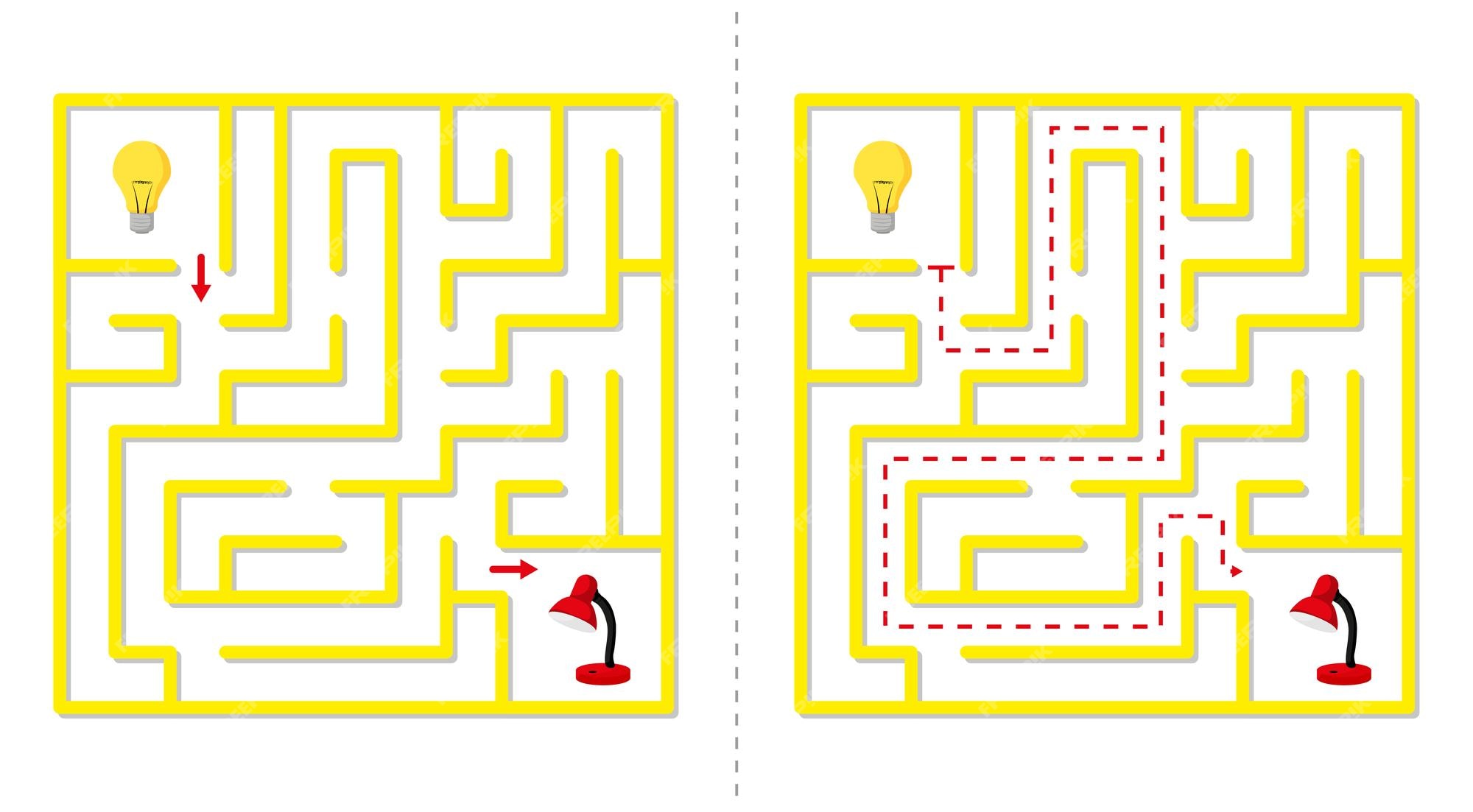 Jogo abstrato de labirinto simples com resposta enigma fácil para crianças