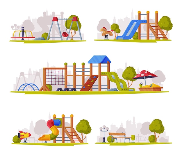 Jogo ao ar livre como área pública urbana de verão para jogar conjunto vetorial