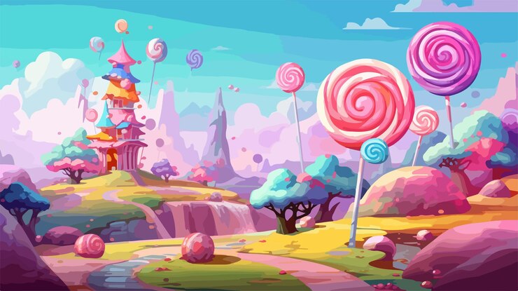 Vetor jogo candy planet landscape sweet space wonderland (país das maravilhas do espaço doce)