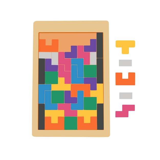 Vetor jogo colorido quebra-cabeça de madeira quebra-cabeça construção de jogos de lógica ilustração desenhada à mão