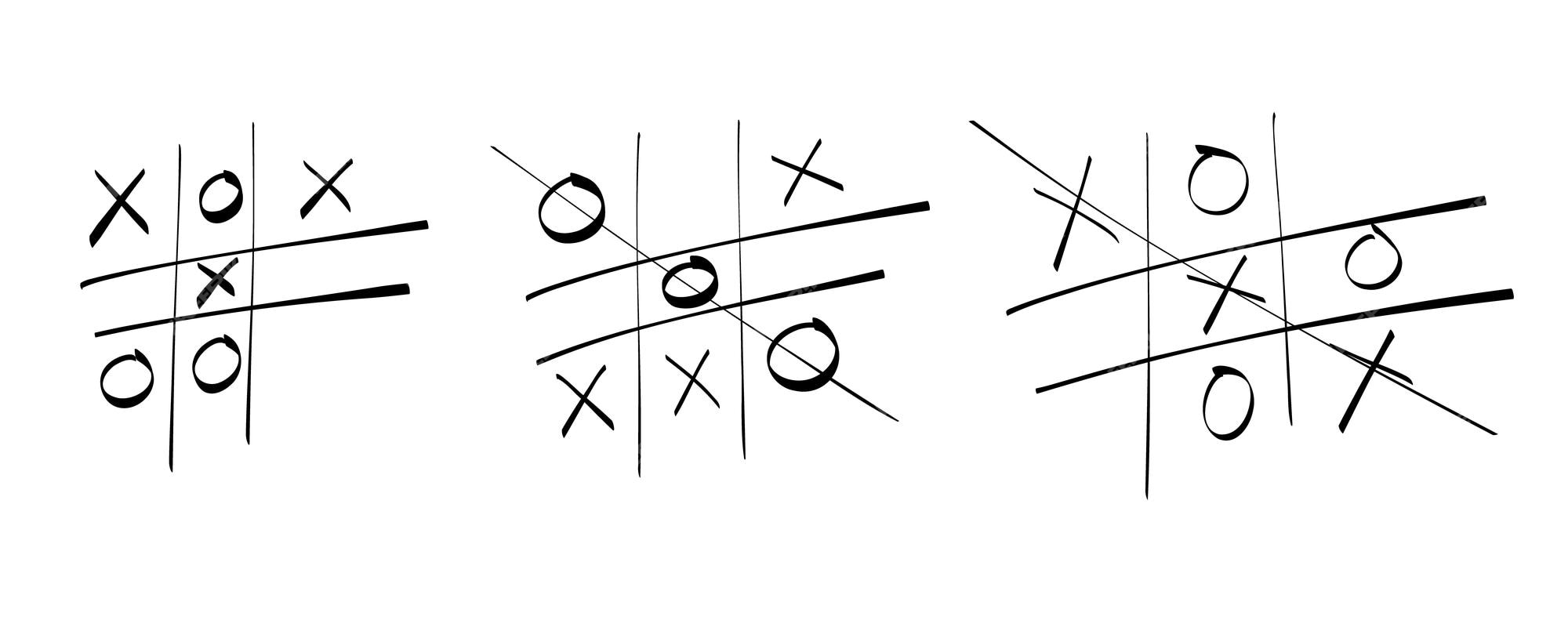 Esboço desenhado à mão jogo tic tac toe xo conjunto de jogos para