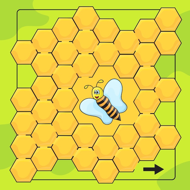 Vetor jogo de abelha e favo de mel para crianças pré-escolares. ajude a abelha a percorrer o labirinto. jogo de labirinto engraçado para crianças