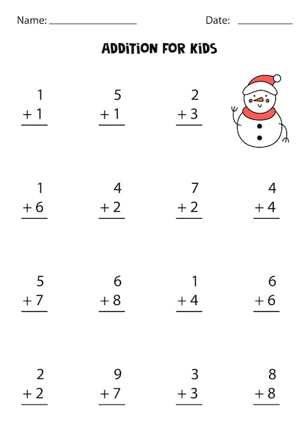 Jogo de adição com boneco de neve bonito. jogo de matemática para crianças.