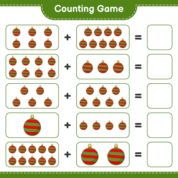 Jogo de contagem conta o número de bola de natal e escreve o resultado jogo  educativo para crianças