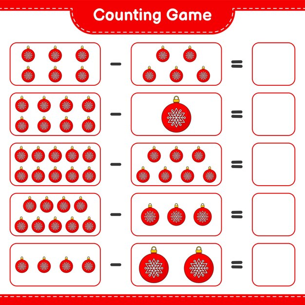 Jogo de contagem conta o número de bola de Natal e escreve o resultado Jogo educativo para crianças