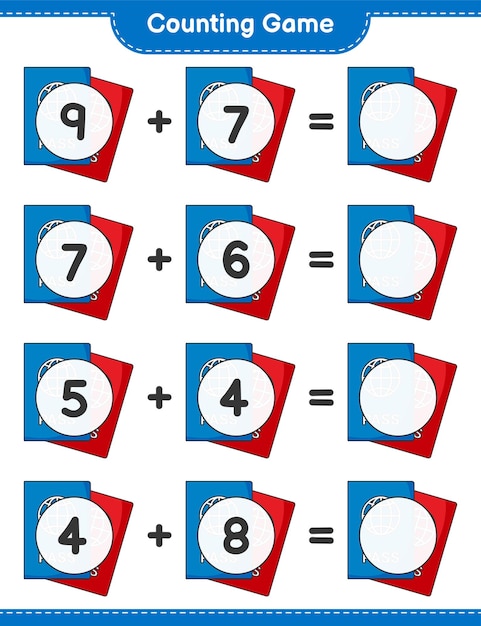 Jogo de contagem, conta o número do passaporte e escreve o resultado jogo educativo para crianças