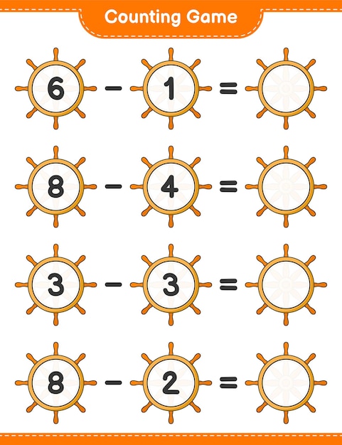 Jogo de contagem, conte o número de volante do navio e escreva o resultado