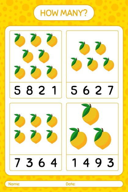 Jogo de contagem de quantos com folha de cálculo de fruta-ovo para crianças pré-escolares, folha de atividades para crianças, folha de cálculo para impressão