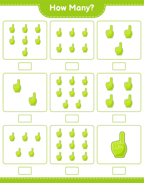 Jogo de contagem de quantos foam finger educational crianças jogo planilha para impressão