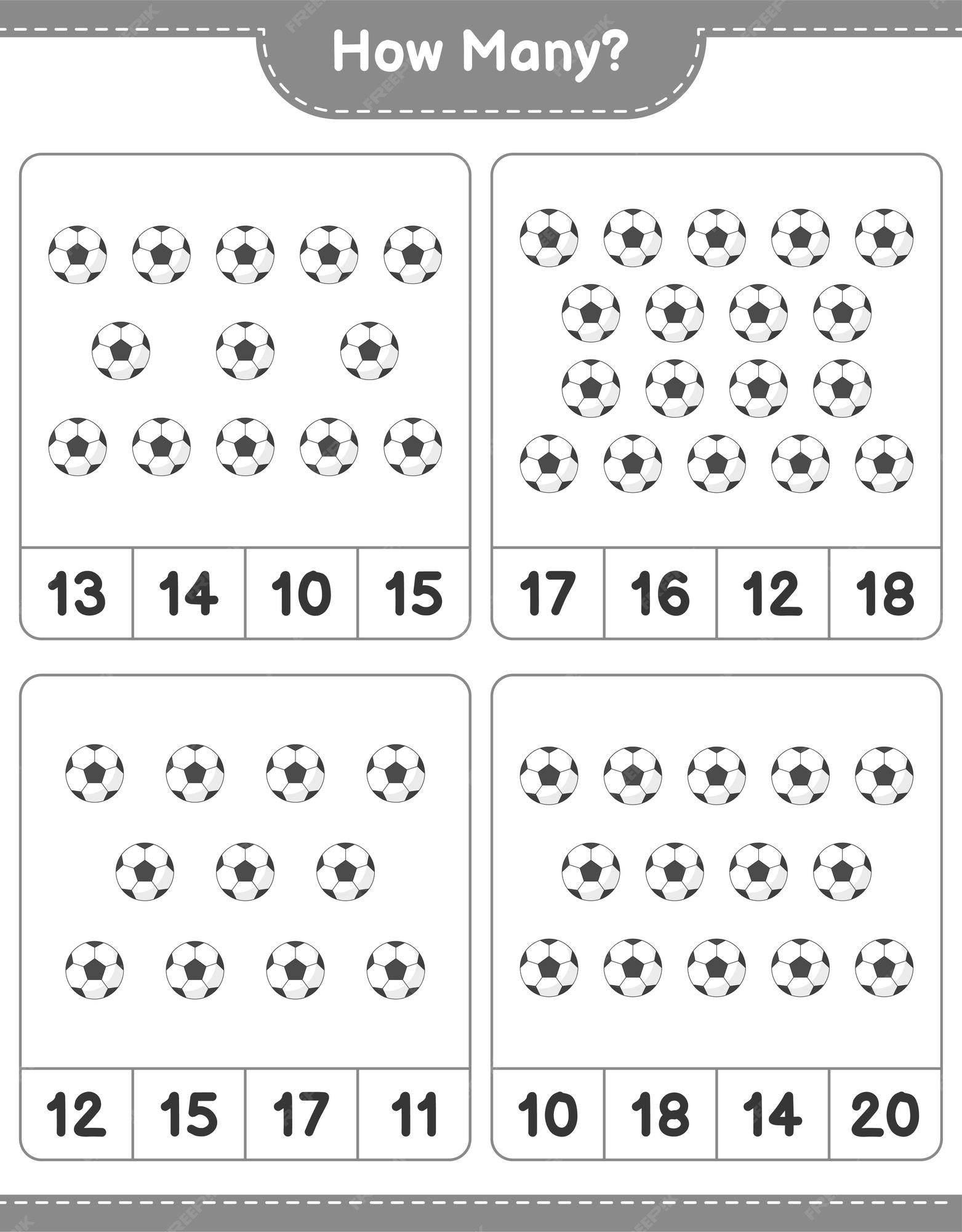 Jogo de contagem de quantos jogos de bola de futebol educacional