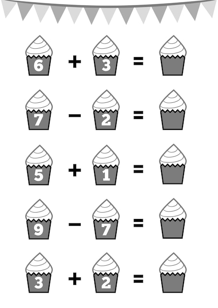 Jogo de contagem para crianças em idade pré-escolar jogo de matemática educacional cupcake de planilha de adição e subtração