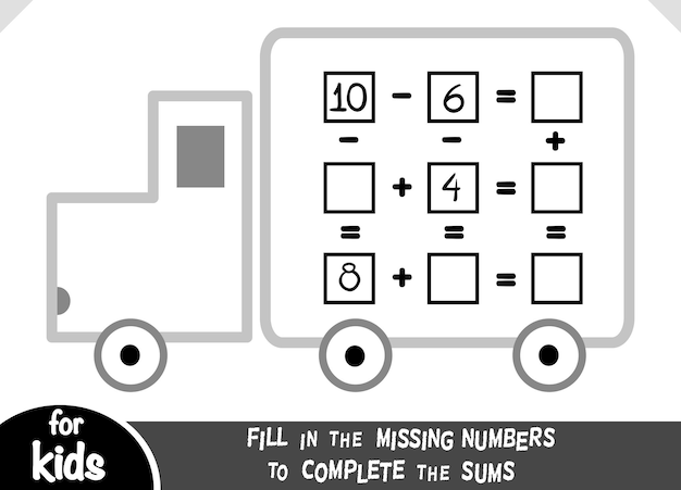 Jogo de contagem para crianças jogo de matemática educacional planilha de adição e subtração com caminhão