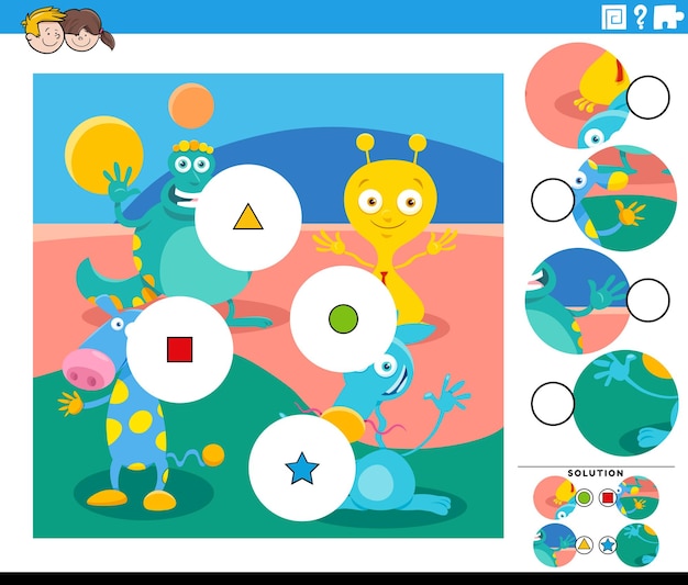 Jogo de correspondência de peças com monstros de fantasia de desenhos animados