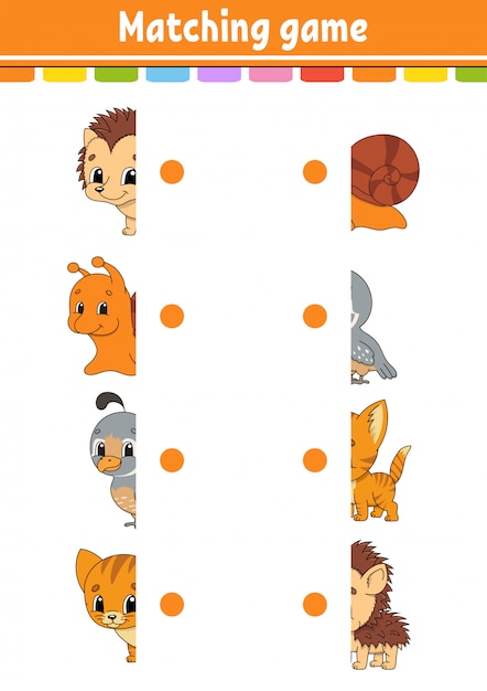 Jogo de correspondência. Desenhe uma linha. Planilha de desenvolvimento de educação. Página de atividade com imagens coloridas.