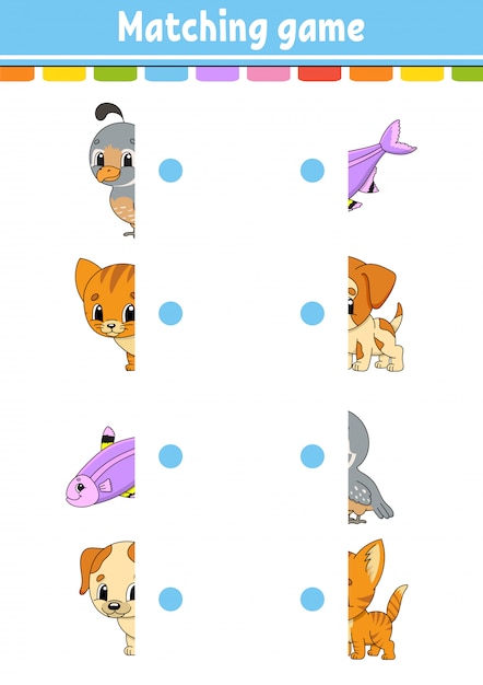 Jogo de correspondência. Desenhe uma linha. Planilha de desenvolvimento de educação. Página de atividade com imagens coloridas.