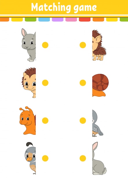 Jogo de correspondência. Desenhe uma linha. Planilha de desenvolvimento de educação. Página de atividades com fotos coloridas.