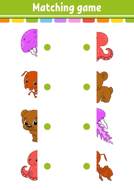 Jogo de correspondência Desenhe uma linha Planilha de desenvolvimento educacional Página de atividades com imagens coloridas