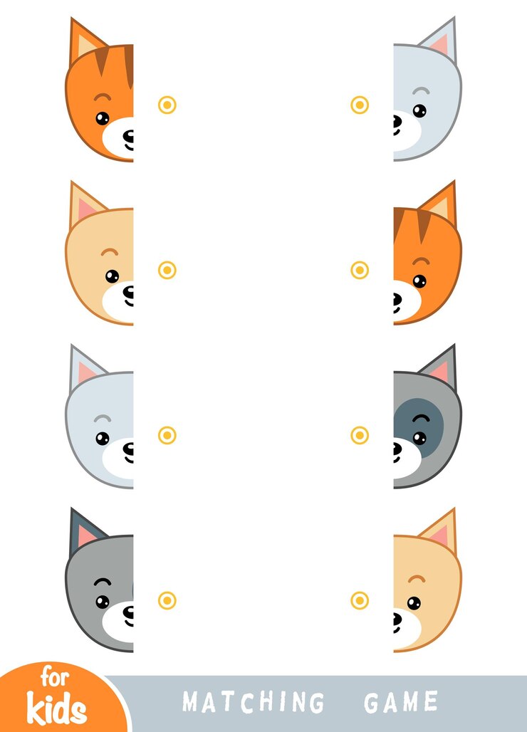 Vetor jogo de correspondência jogo educativo para crianças combine as metades conjunto de gatos
