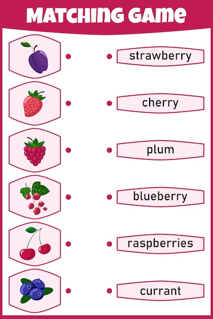 Jogo de correspondência para crianças. conecte imagens e palavras. planilha educacional para crianças.