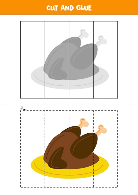 Jogo de cortar e colar para crianças peru assado