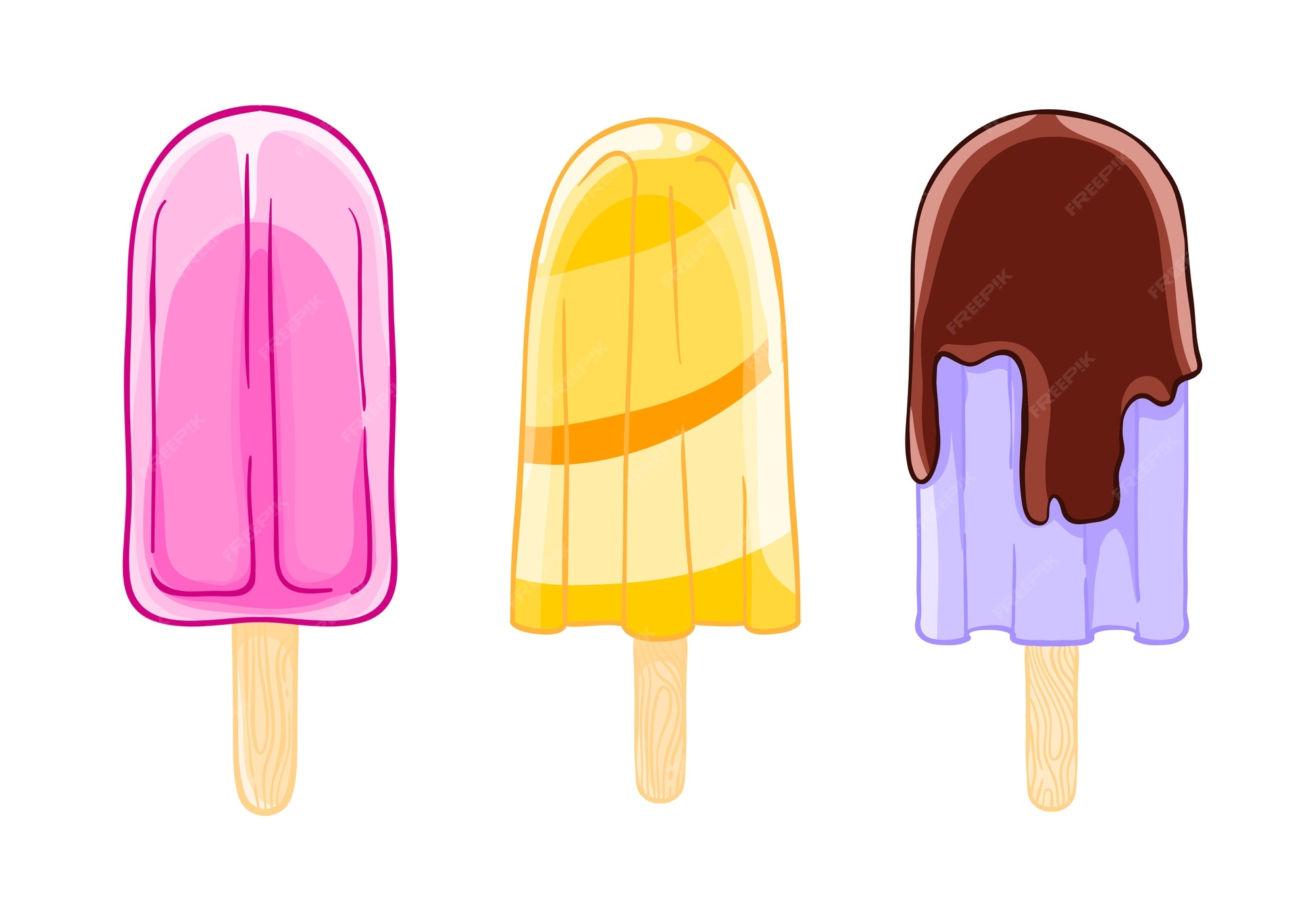 Jogo de desenhos animados de três popsicles legais. sorvete doce