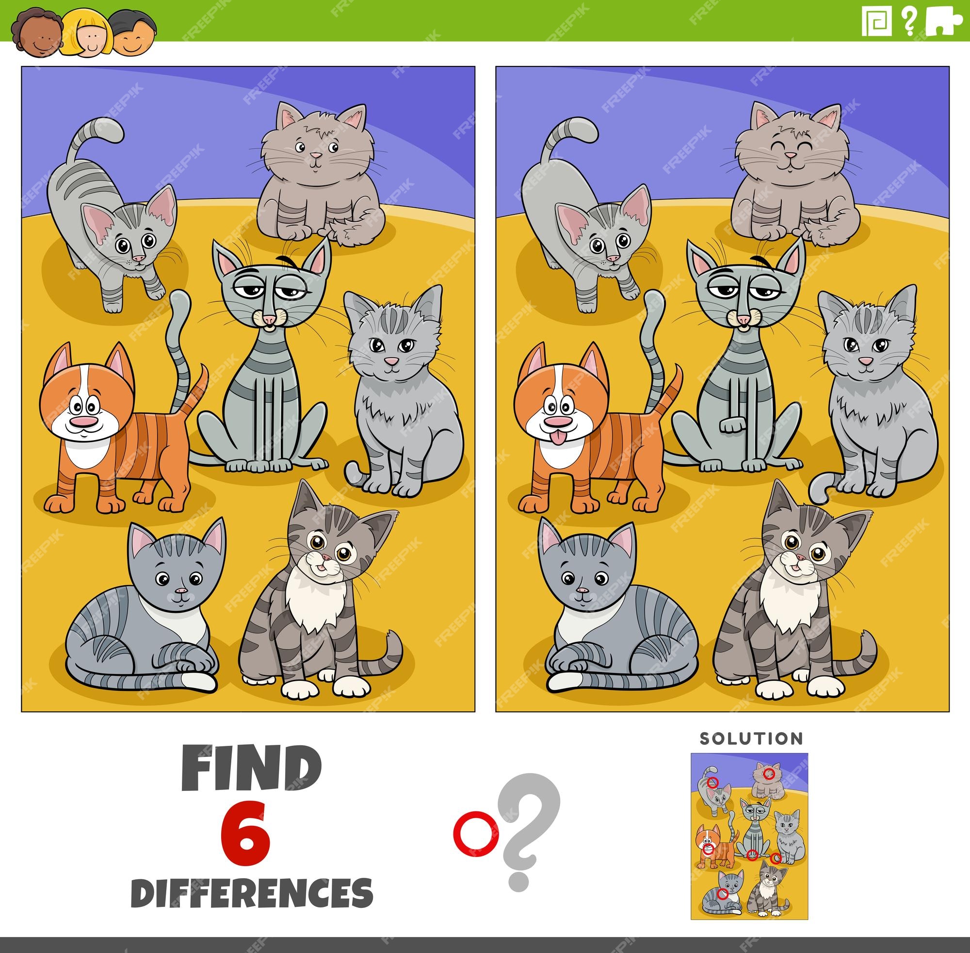 Jogo Educacional De Diferenças Com Desenho Animado Jogo De Gatos