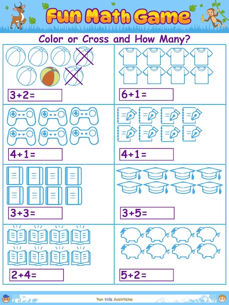 brincalhão fichas de trabalho para crianças, matemático jogos. colorida  educacional materiais para prática subtração, lógica. adequado para  pré-escolas, jardins de infância. quão muitos matemática jogo. 28229384  Vetor no Vecteezy