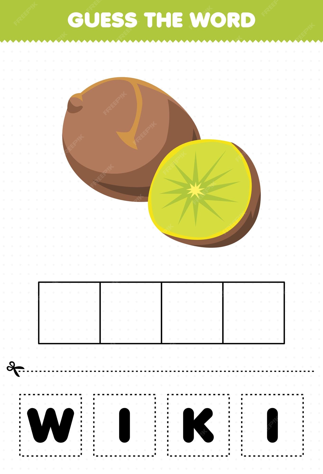 Jogo de educação para crianças adivinhar as letras da palavra praticando  kiwi de fruta bonito