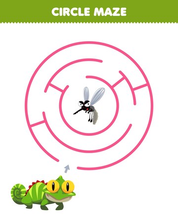 Jogo educacional para crianças círculo labirinto desenhar linha ajuda  aranha de desenho animado bonito a mover-se para a folha de trabalho de bug  imprimível