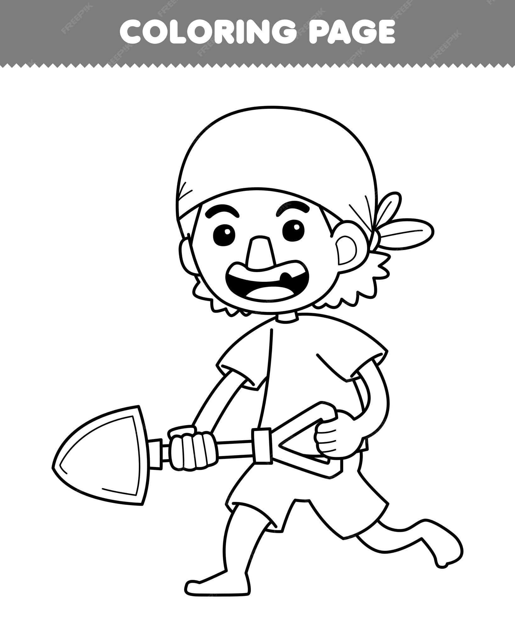 Jogo de educação para crianças, página para colorir de desenho de  personagem de menino de desenho animado, folha de trabalho de pirata para  impressão