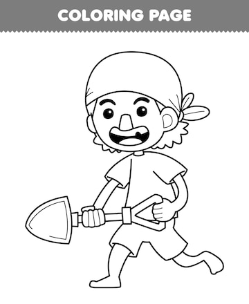 Jogo de educação para crianças, página para colorir de desenho de  personagem de menino de desenho animado, folha de trabalho de pirata para  impressão