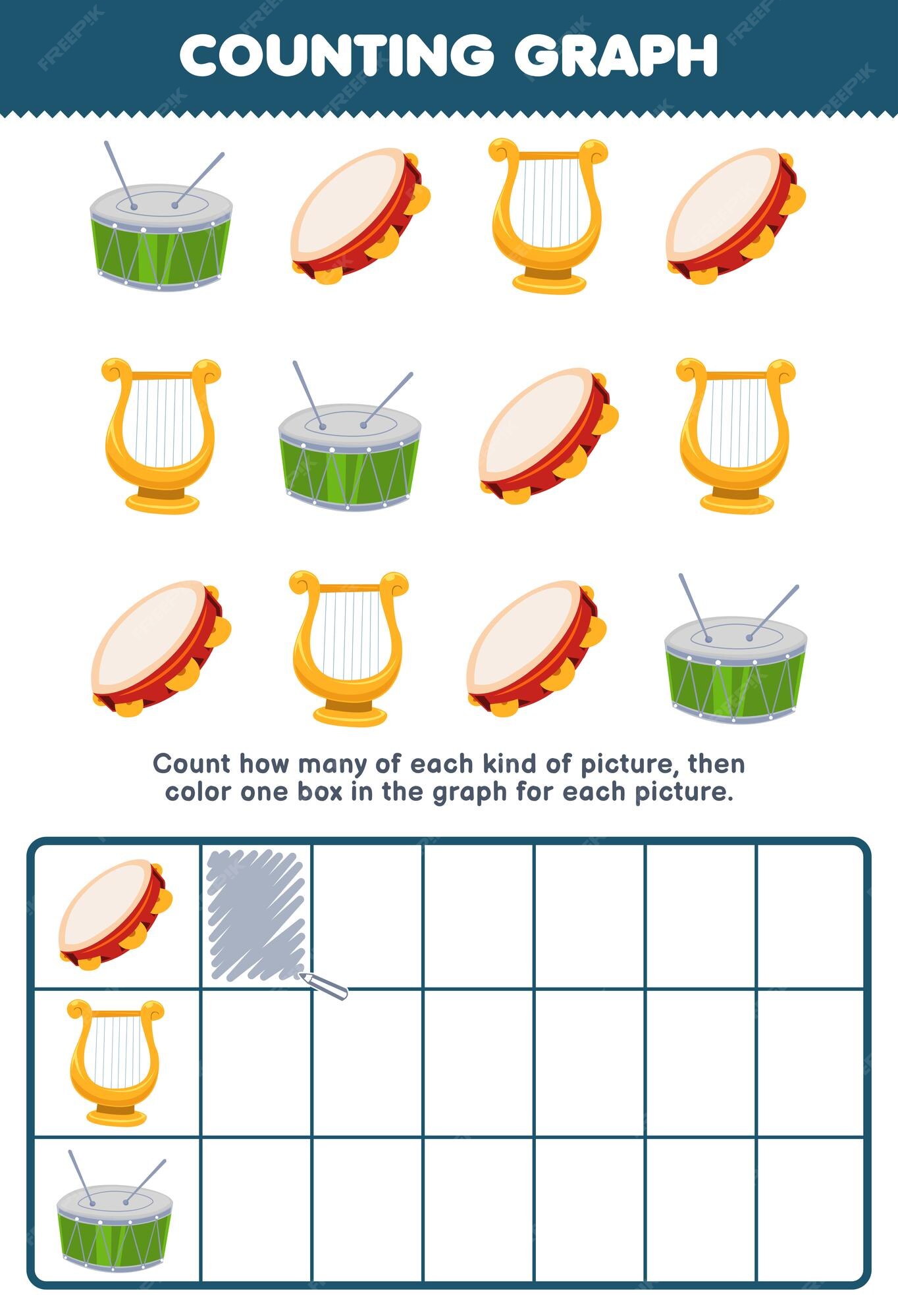 jogo de educação para crianças contar quantos teclado de xilofone giratório  bonito dos desenhos animados, em seguida, colorir a caixa na planilha de  instrumento de música imprimível gráfico 13695882 Vetor no Vecteezy